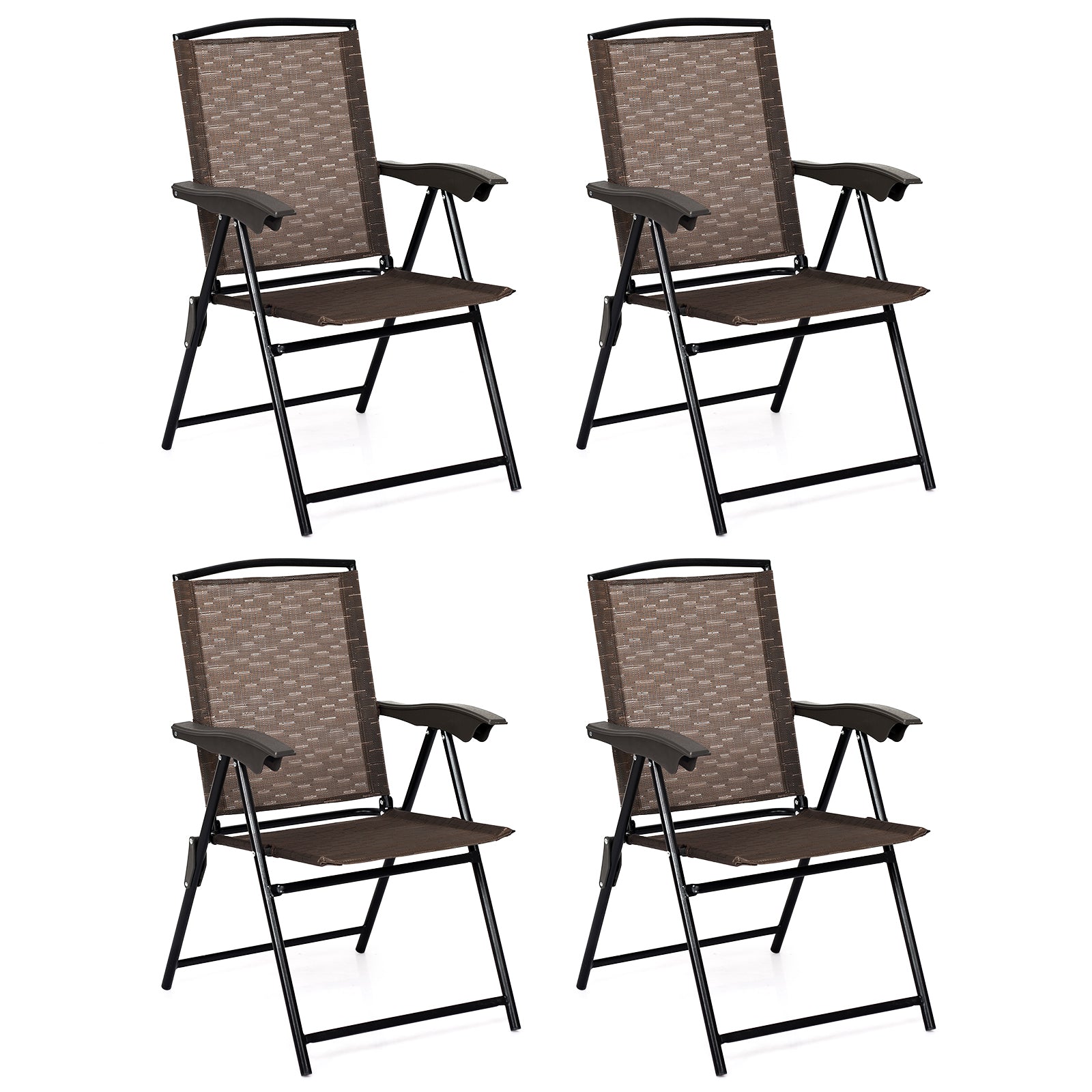 4 Pieces Folding Dining Chairs with Steel Armrests and Sling BackÂ