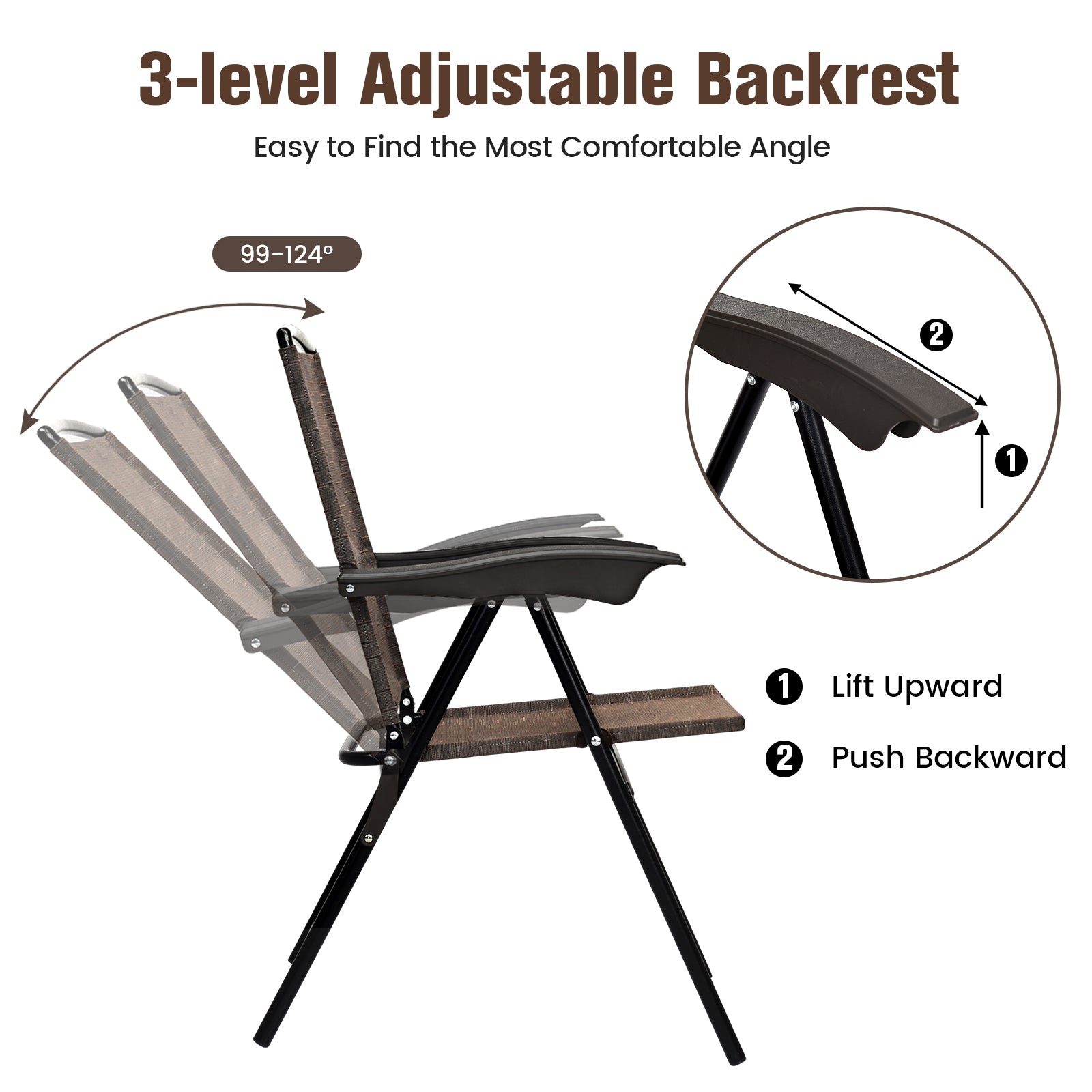 4 Pieces Folding Dining Chairs with Steel Armrests and Sling BackÂ