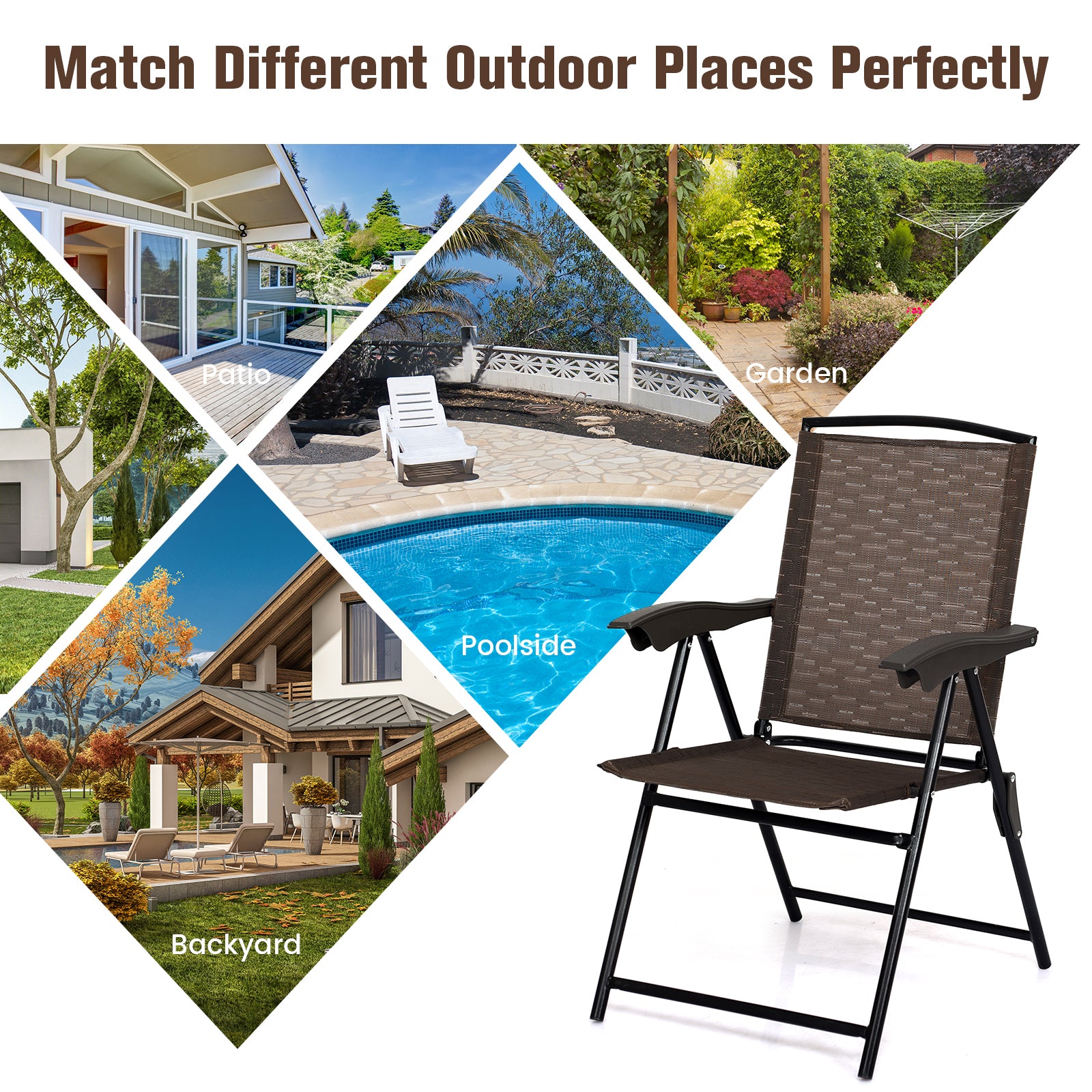 4 Pieces Folding Dining Chairs with Steel Armrests and Sling BackÂ