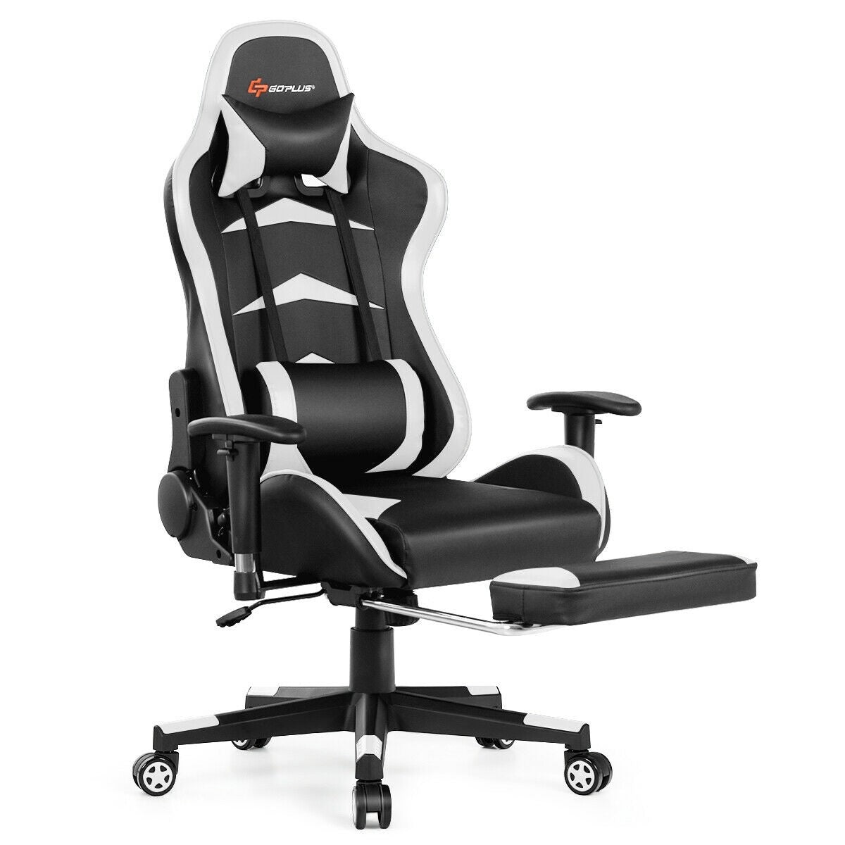 Massage Gaming Chair with Footrest-WhiteÂ