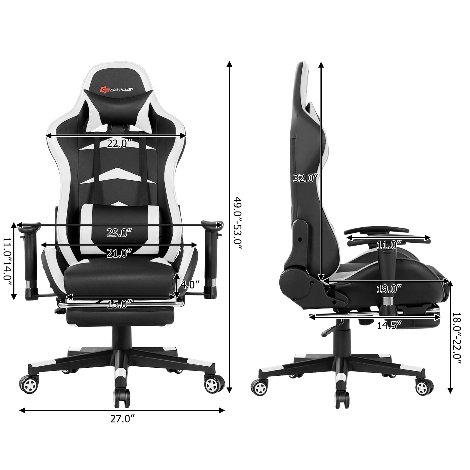 Massage Gaming Chair with Footrest-WhiteÂ