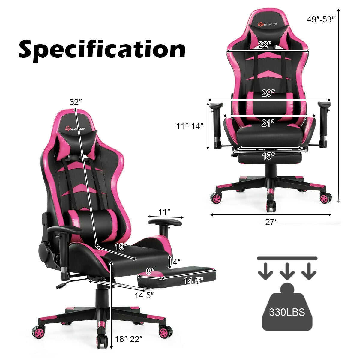 Massage Gaming Chair with Footrest-PinkÂ