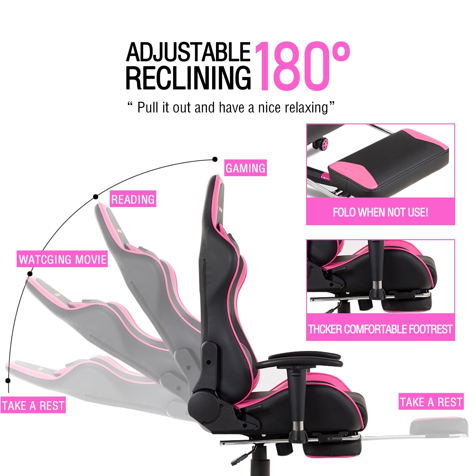 Massage Gaming Chair with Footrest-PinkÂ