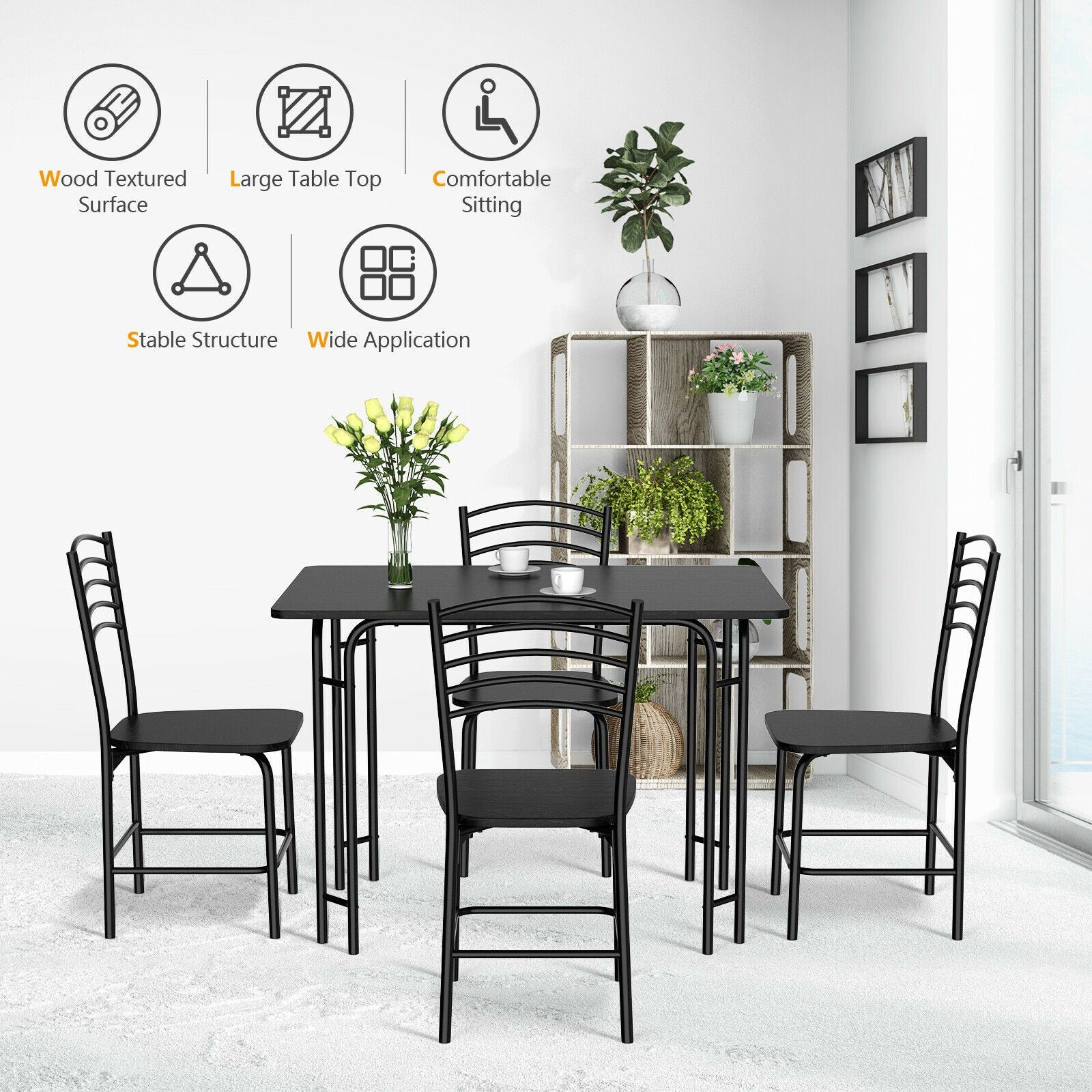 5 Pieces Wood Rectangular Dining Table SetÂ