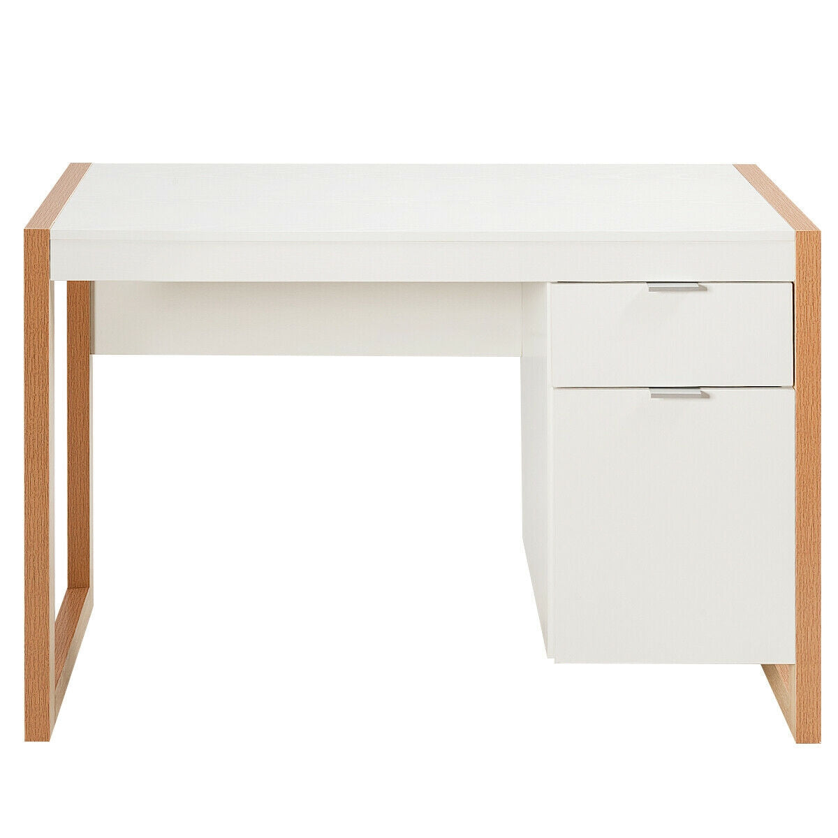 Modern Workstation Computer Desk with Storage Cabinet-WhiteÂ