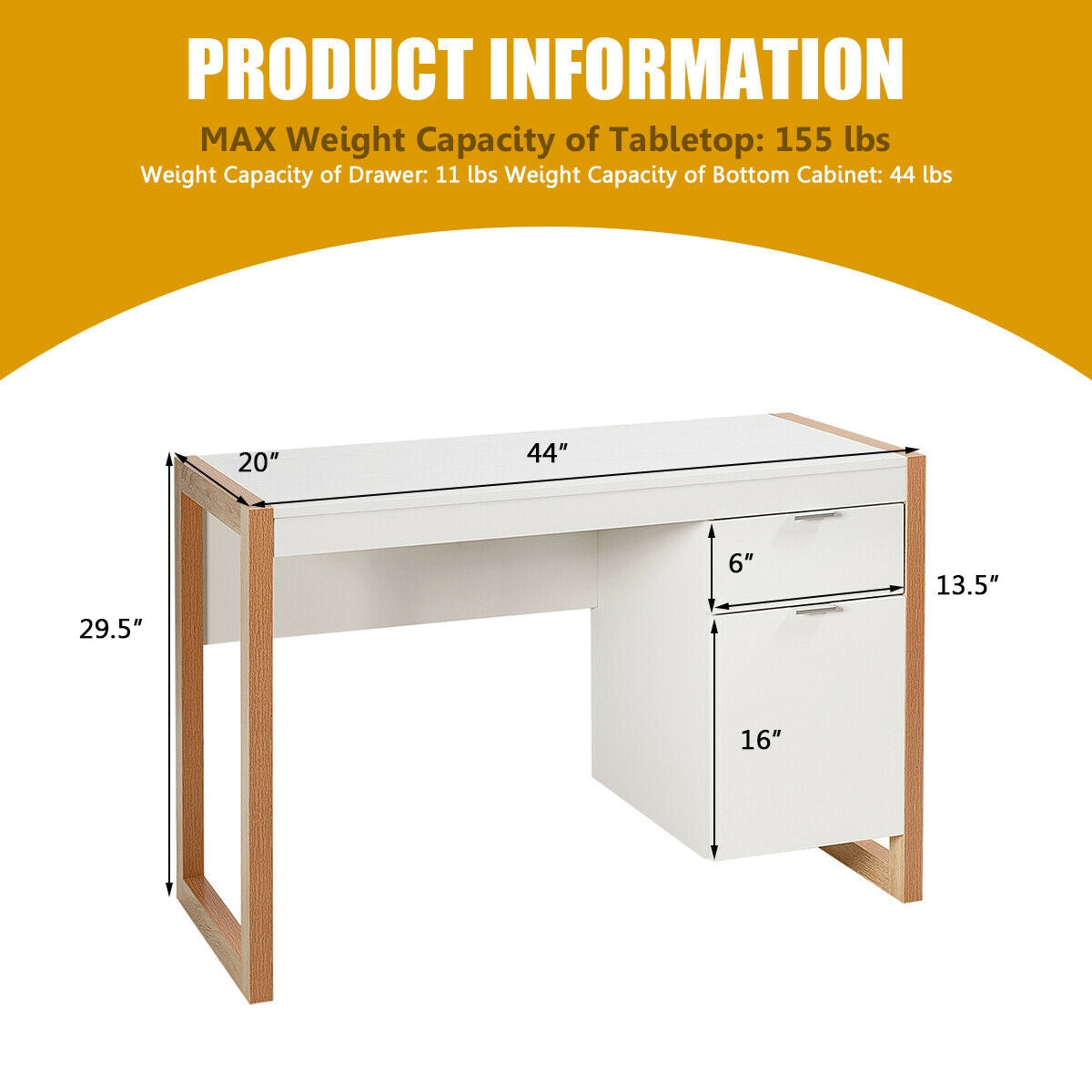 Modern Workstation Computer Desk with Storage Cabinet-WhiteÂ