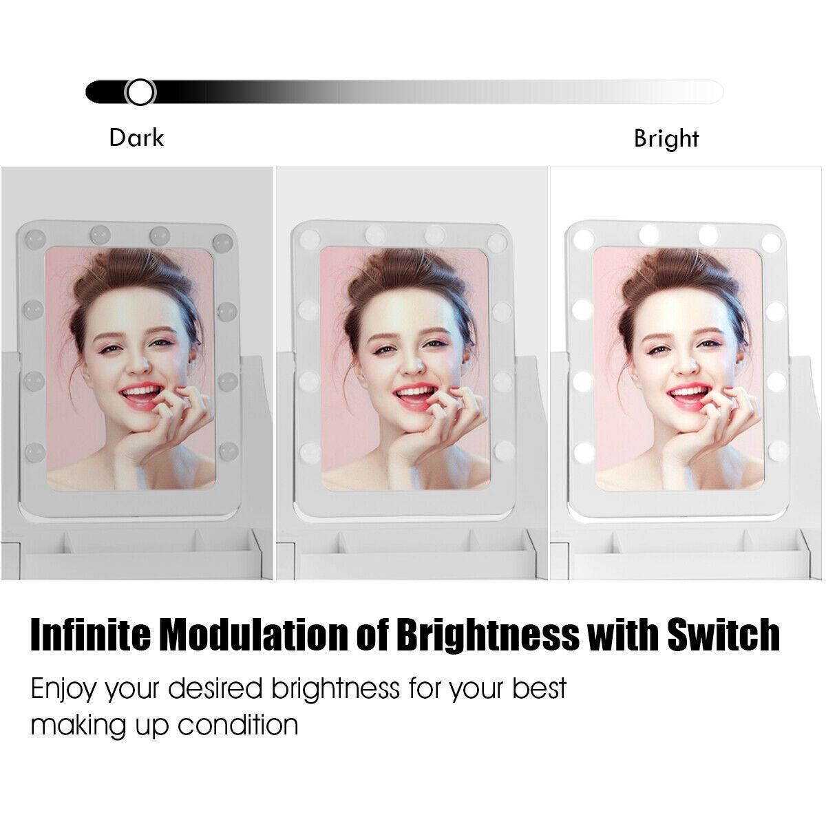 Vanity Dressing Table Set with 10 Dimmable Bulbs and Cushioned Stool-WhiteÂ