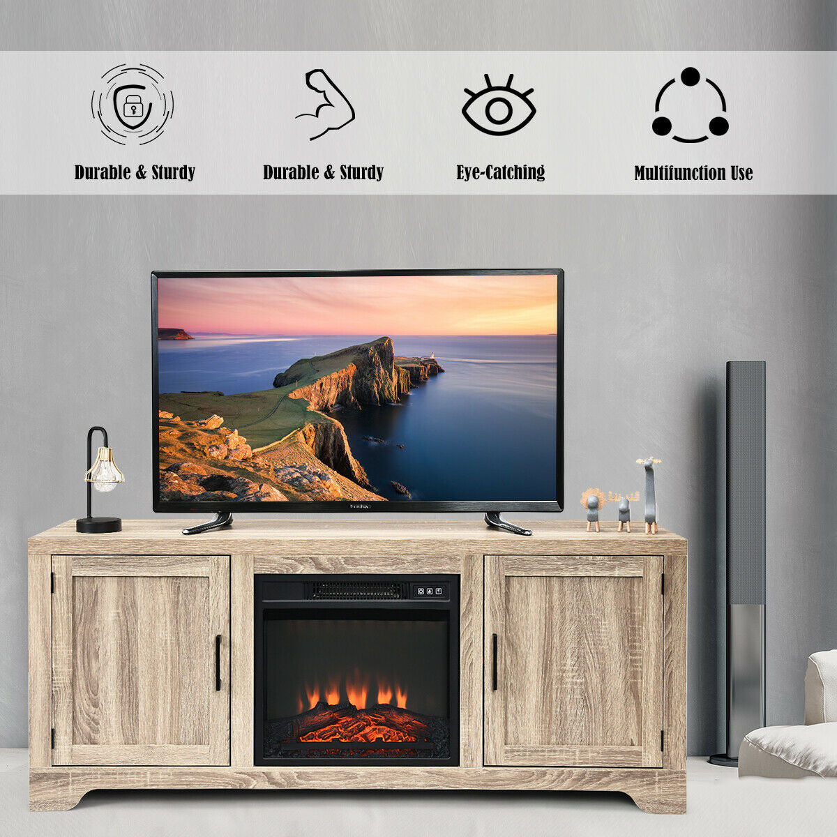 65 Inch Media Component TV Stand with Adjustable ShelvesÂ