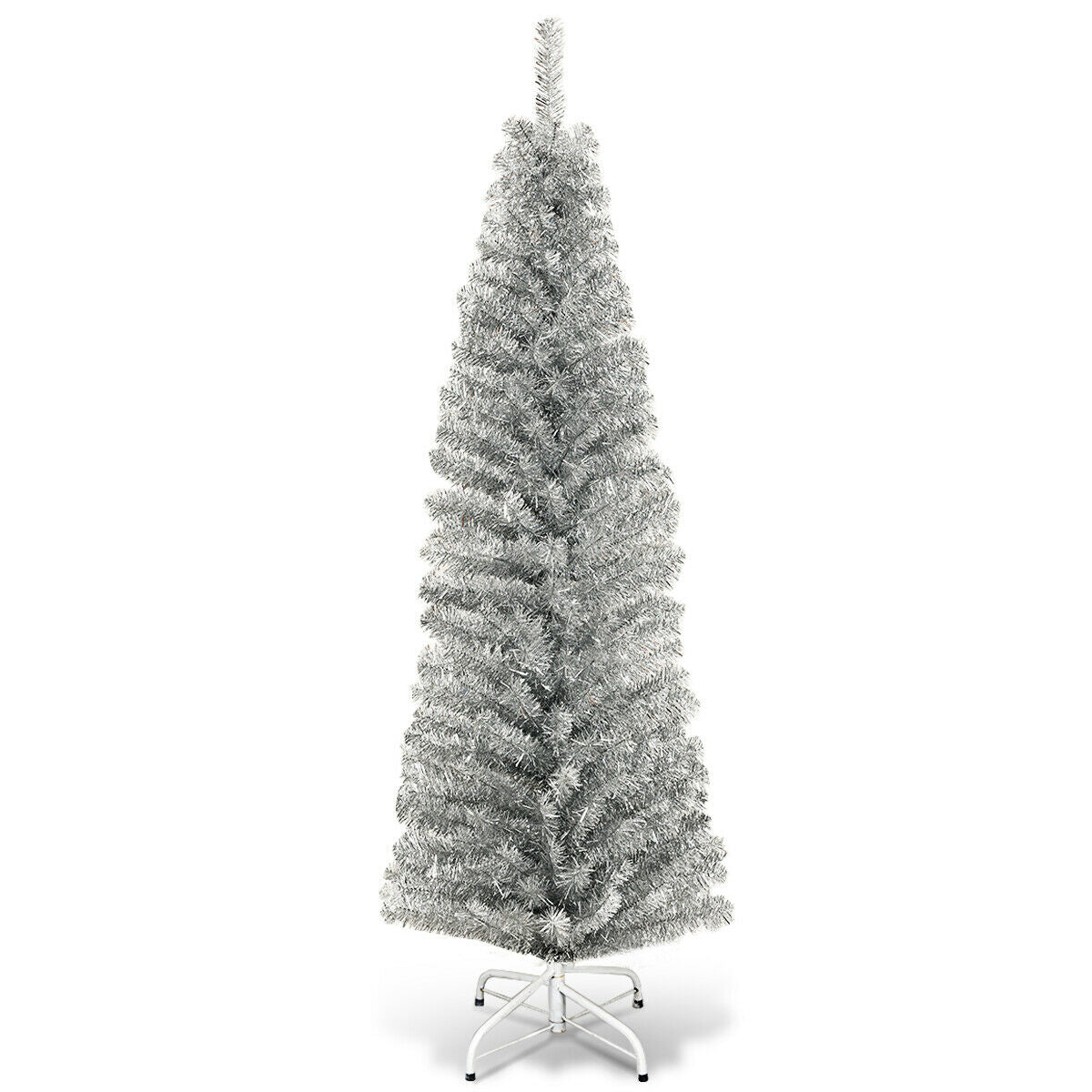 6 Feet Tinsel Tree Unlit Slim Pencil Christmas Tree-SilverÂ