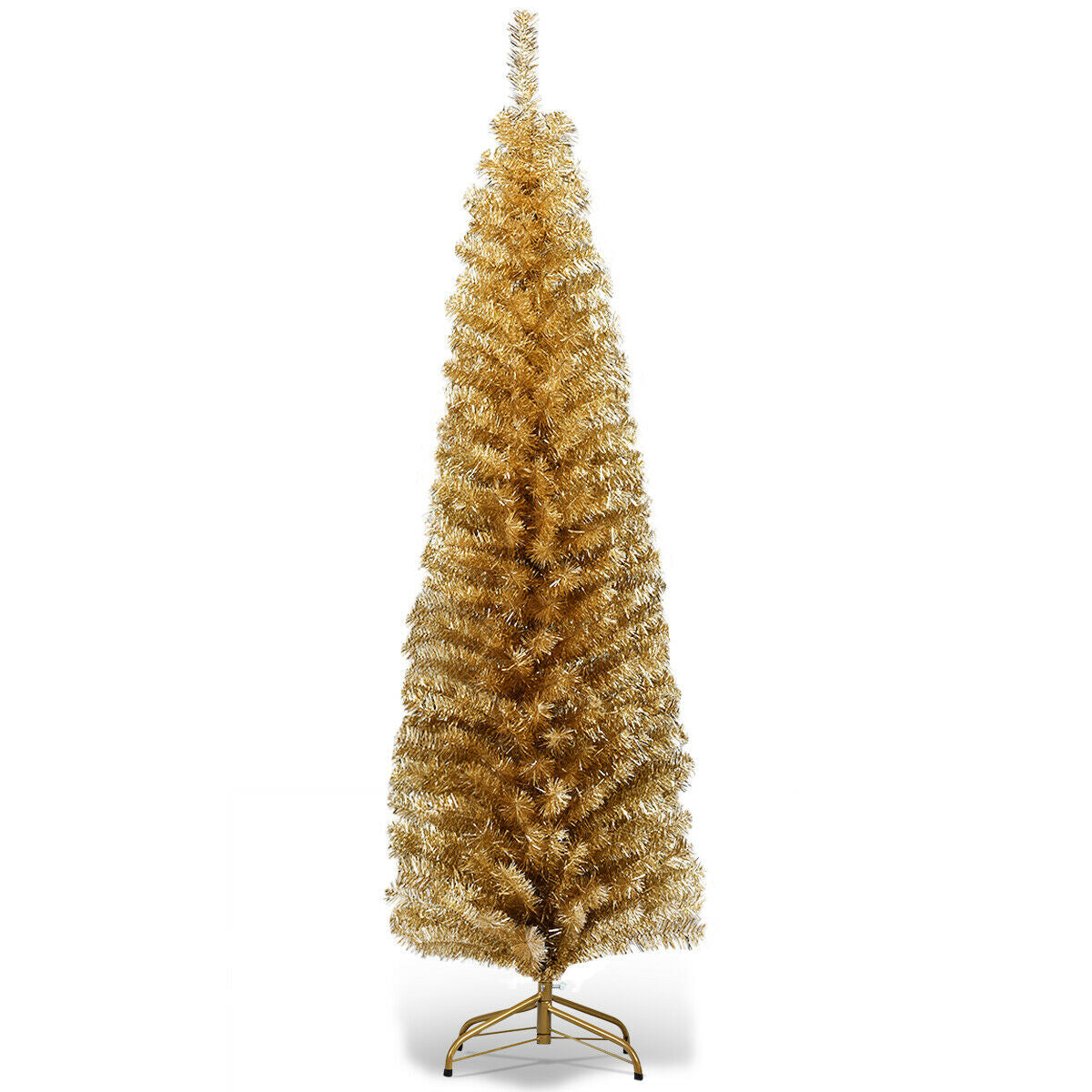 6 Feet Tinsel Tree Unlit Slim Pencil Christmas Tree-ChampagneÂ