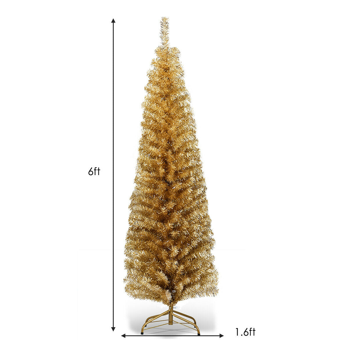 6 Feet Tinsel Tree Unlit Slim Pencil Christmas Tree-ChampagneÂ