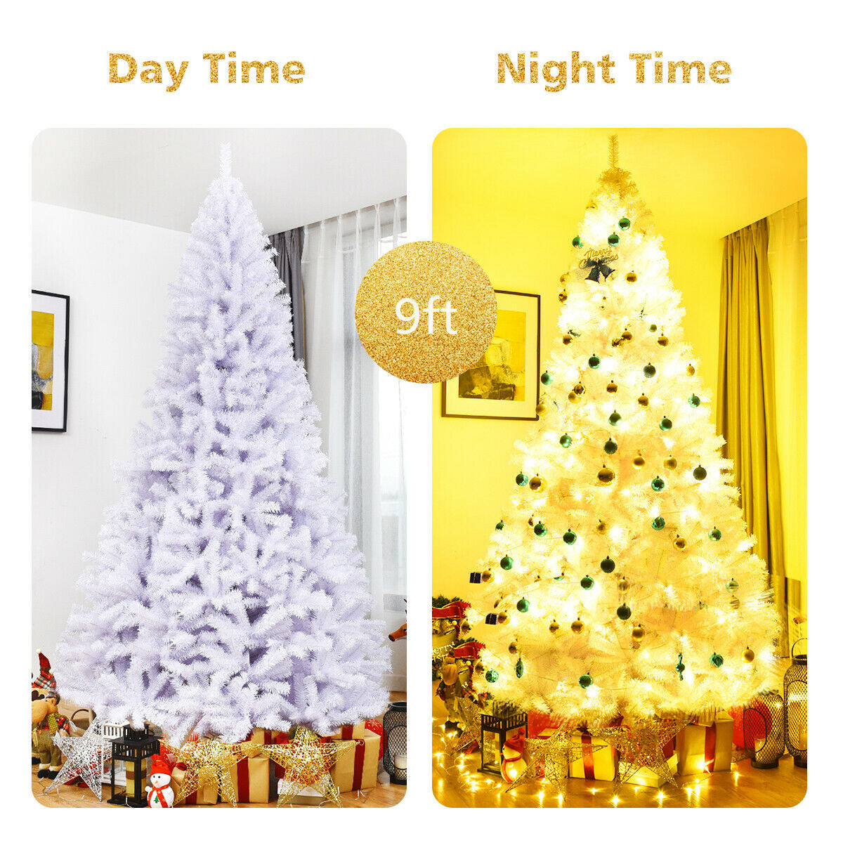 6 Feet / 7.5 Feet / 9 Feet Hinged Artificial Christmas Tree with Metal Stand-9 FeetÂ
