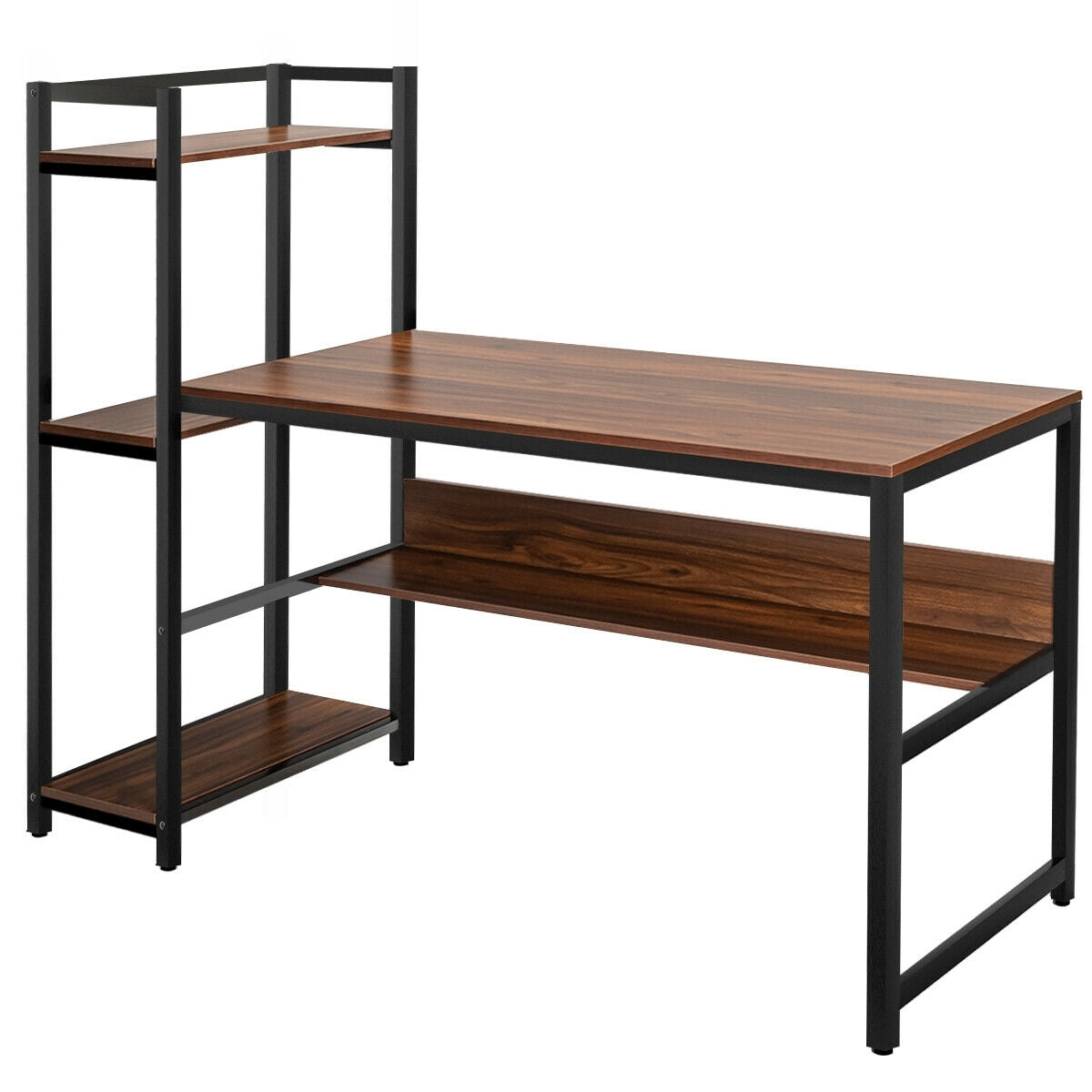 59-Inch Computer Desk Home Office Workstation 4-Tier Storage Shelves-WalnutÂ