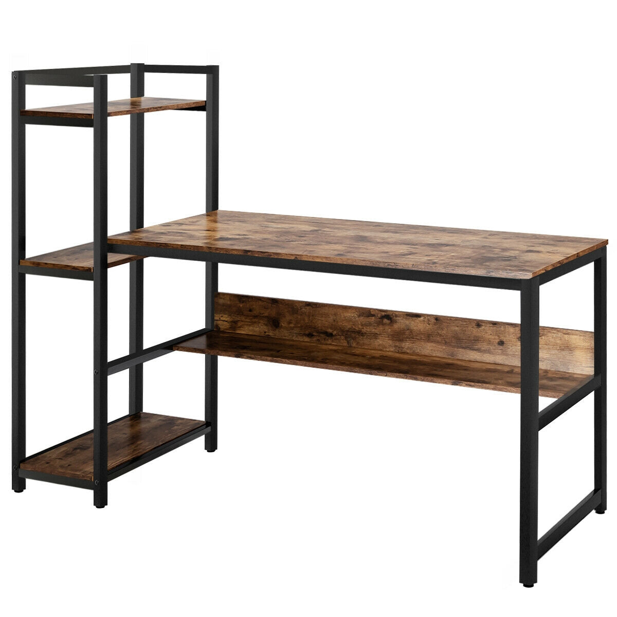 59-Inch Computer Desk Home Office Workstation 4-Tier Storage Shelves-Rustic BrowmÂ