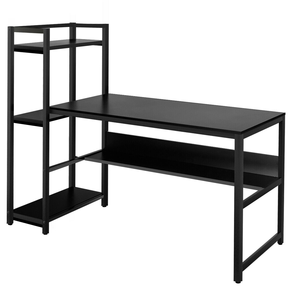 59-Inch Computer Desk Home Office Workstation 4-Tier Storage Shelves-BlackÂ