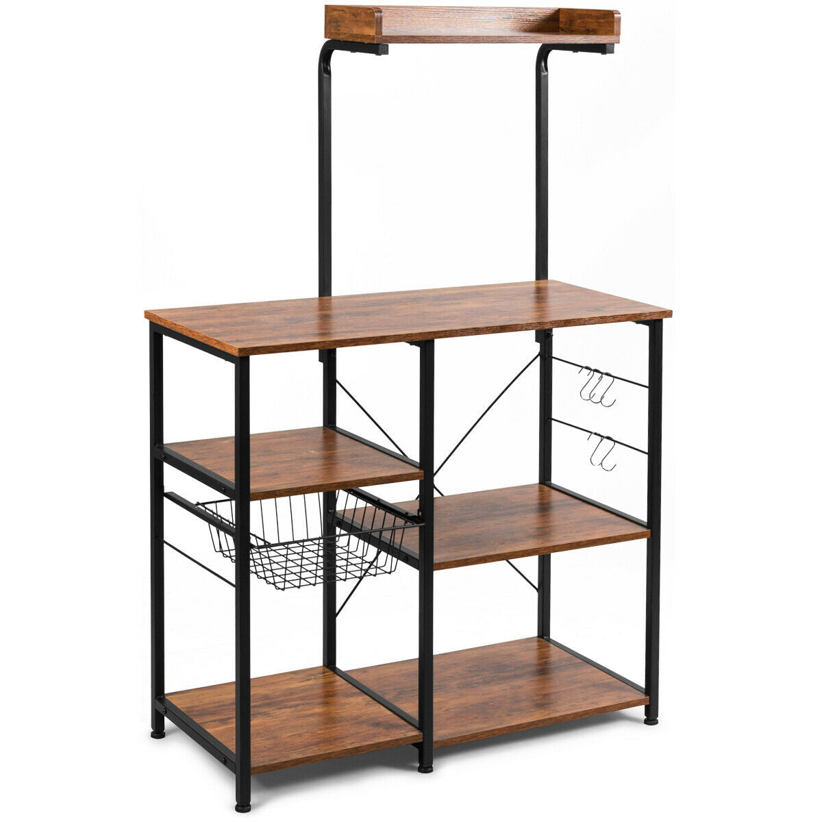 4 Tier Vintage Kitchen Baker's Rack Utility Microwave Stand-Coffee-BrownÂ