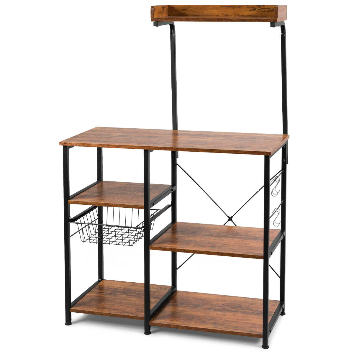 4 Tier Vintage Kitchen Baker's Rack Utility Microwave Stand-Coffee-BrownÂ