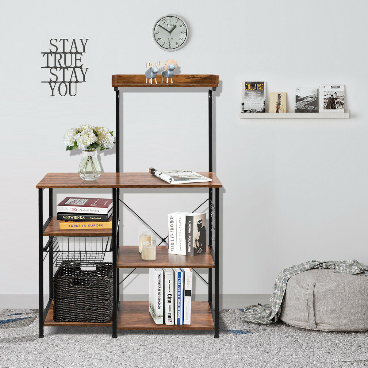 4 Tier Vintage Kitchen Baker's Rack Utility Microwave Stand-Coffee-BrownÂ