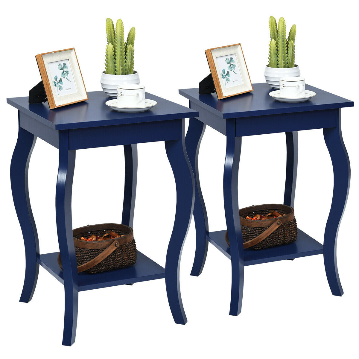 Set of 2 Accent Side Tables with Shelf-BlueÂ