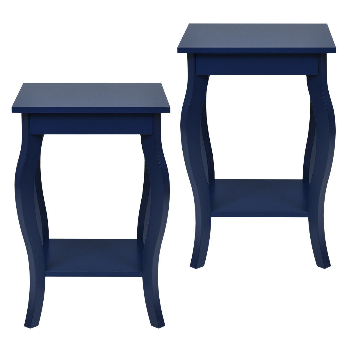 Set of 2 Accent Side Tables with Shelf-BlueÂ