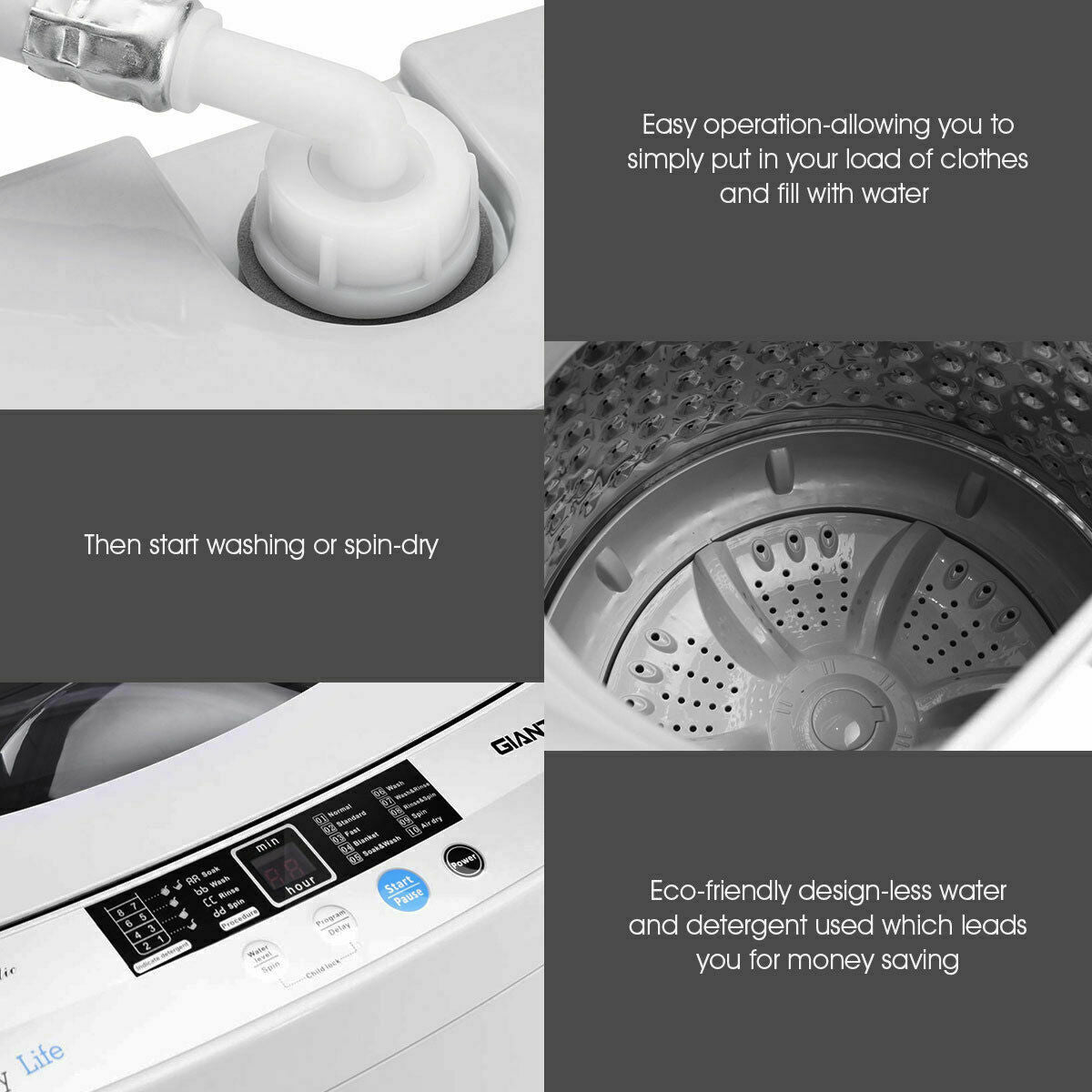 9.92 lbs Full-automatic Washing Machine with 10 Wash ProgramsÂ