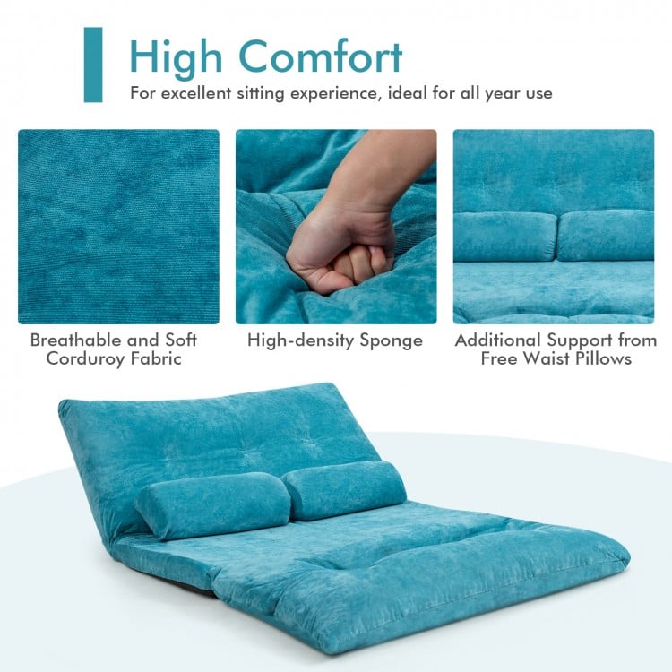 6-Position Adjustable Sleeper Lounge Couch with 2 Pillows-Blue
