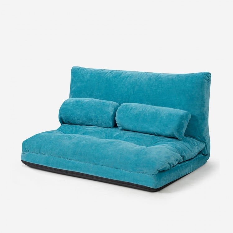 6-Position Adjustable Sleeper Lounge Couch with 2 Pillows-Blue