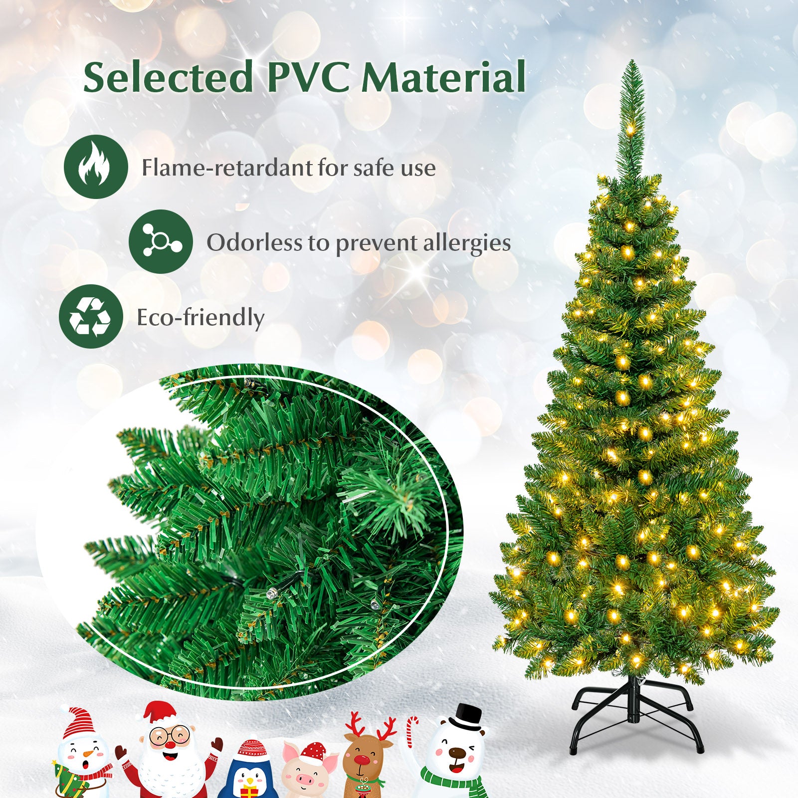 4.5 ft Pre-Lit Premium Hinged Artificial Fir Pencil Christmas Tree with LED Lights-Warm WhiteÂ
