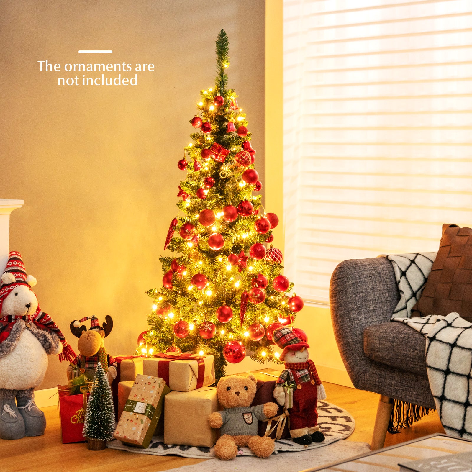 4.5 ft Pre-Lit Premium Hinged Artificial Fir Pencil Christmas Tree with LED Lights-Warm WhiteÂ