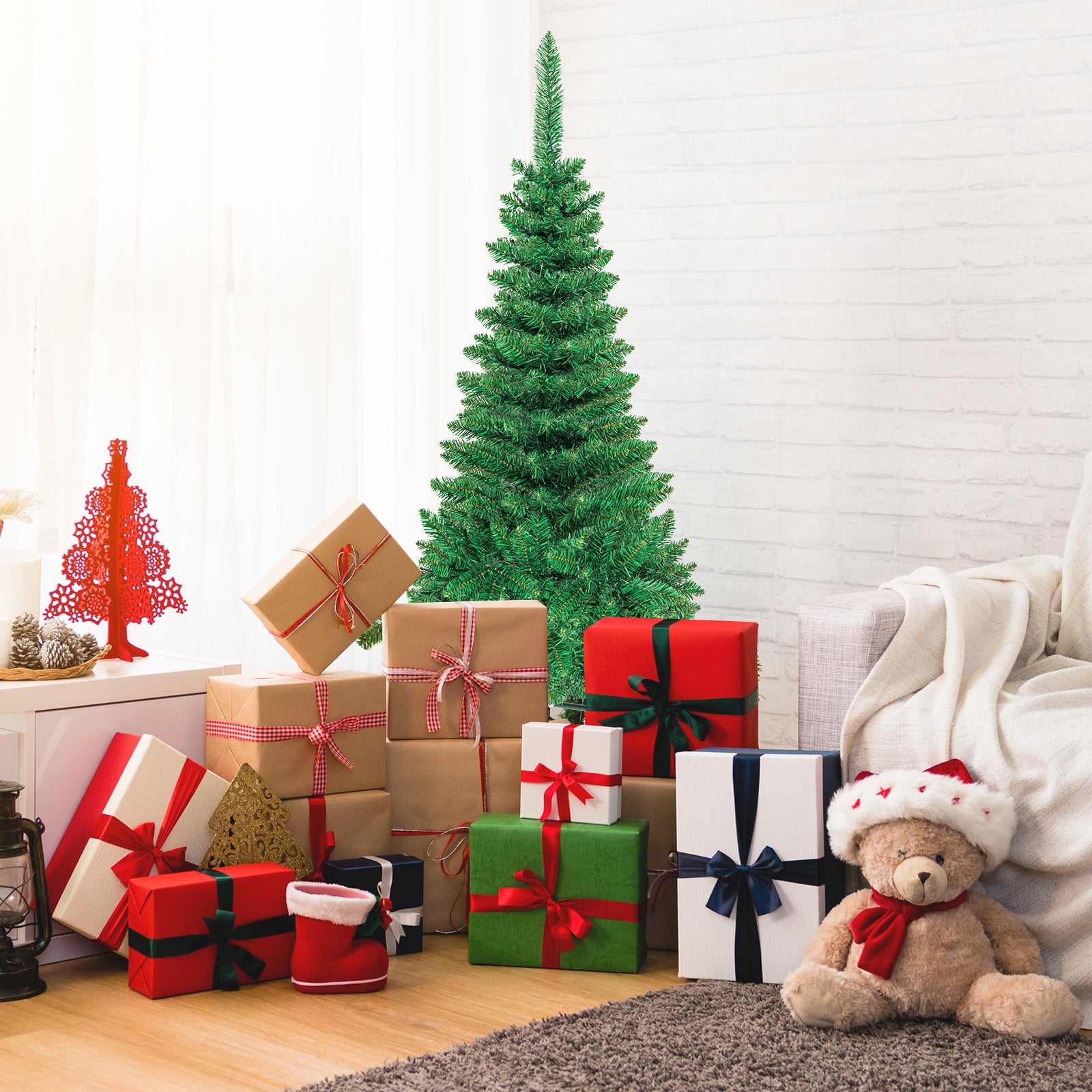 4.5 ft Pre-Lit Premium Hinged Artificial Fir Pencil Christmas Tree with LED Lights-Warm WhiteÂ