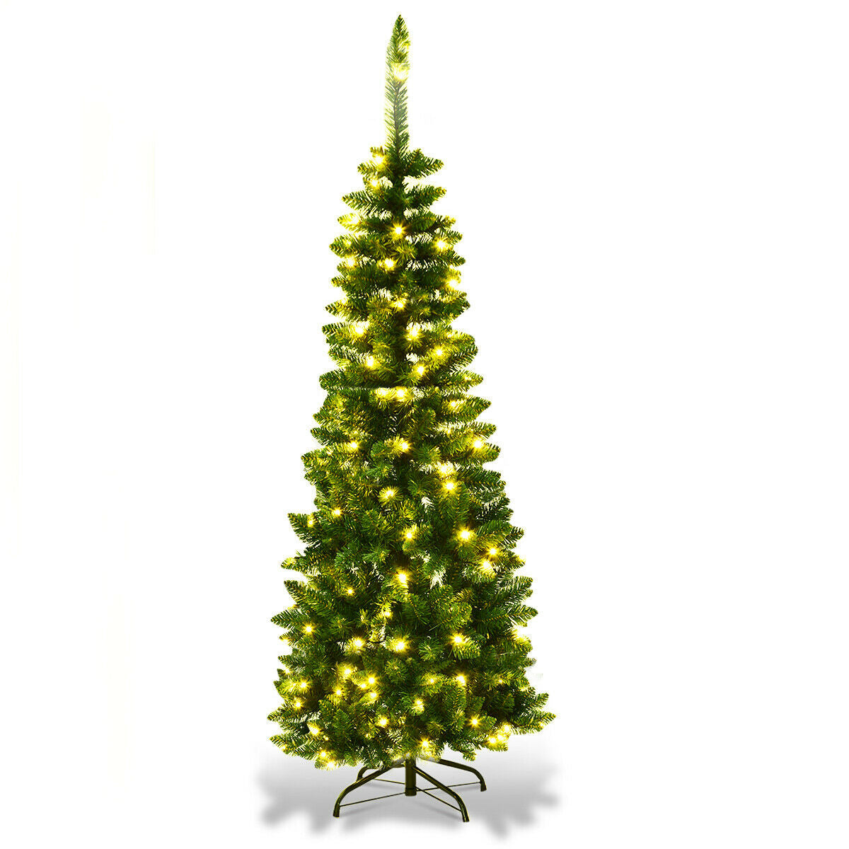 4.5 ft Pre-Lit Premium Hinged Artificial Fir Pencil Christmas Tree with LED Lights-Warm WhiteÂ