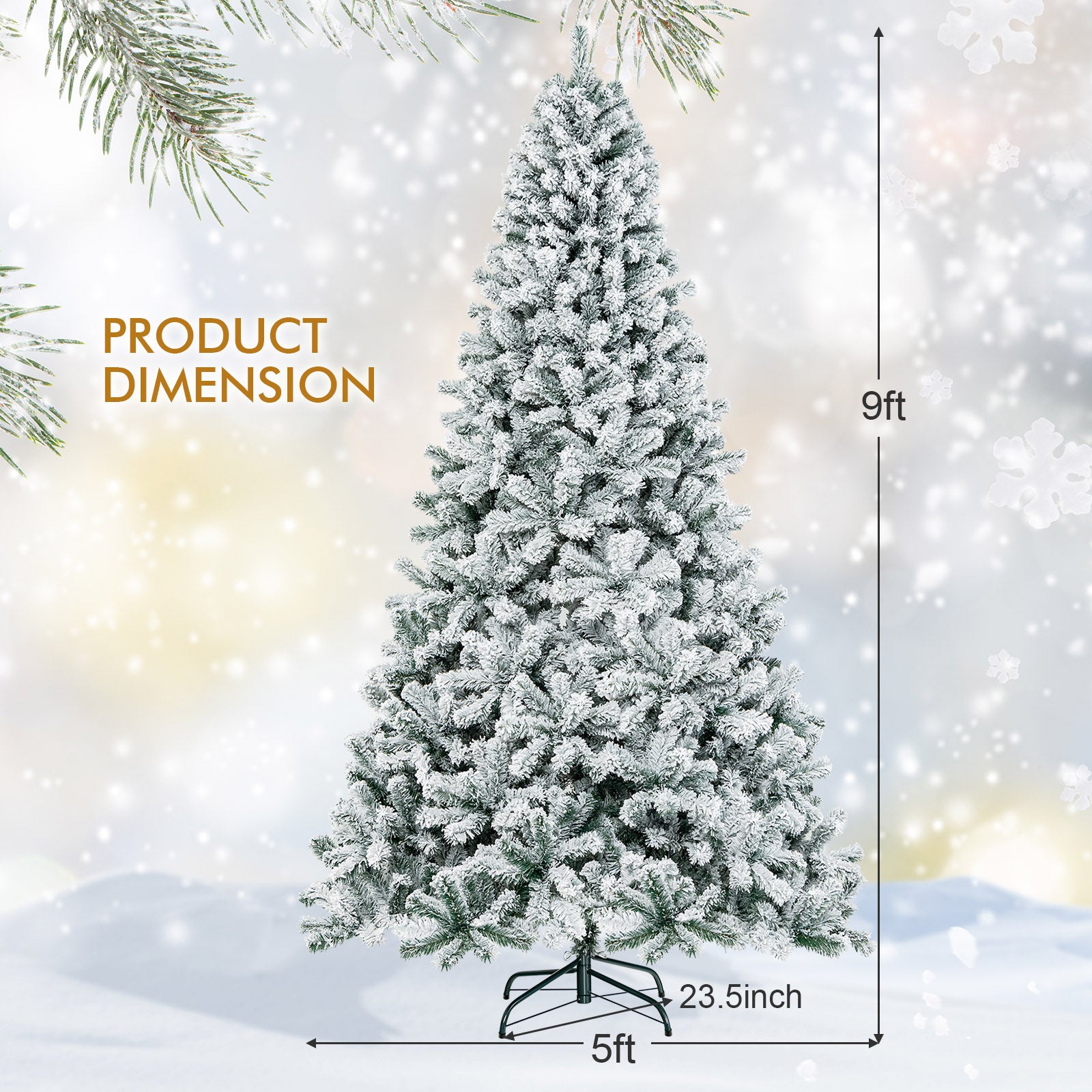 9 Feet Artificial Christmas Tree with Premium Snow Flocked HingedÂ