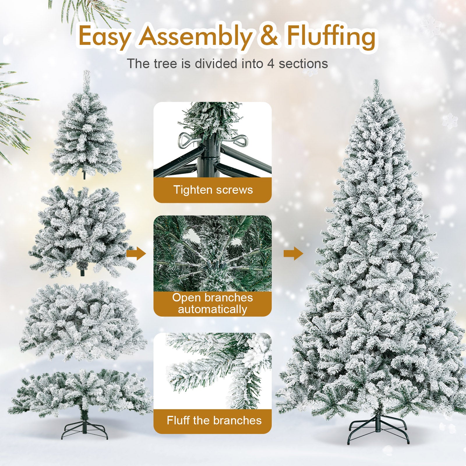 9 Feet Artificial Christmas Tree with Premium Snow Flocked HingedÂ