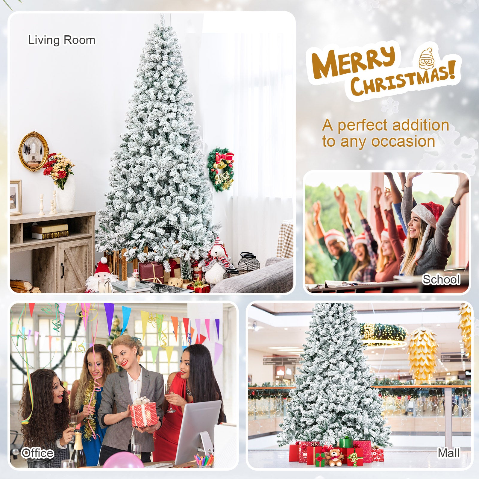 9 Feet Artificial Christmas Tree with Premium Snow Flocked HingedÂ
