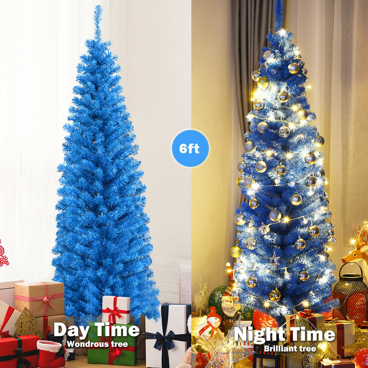 6 Feet Unlit Pencil Slim Tree Artificial Christmas TreeÂ