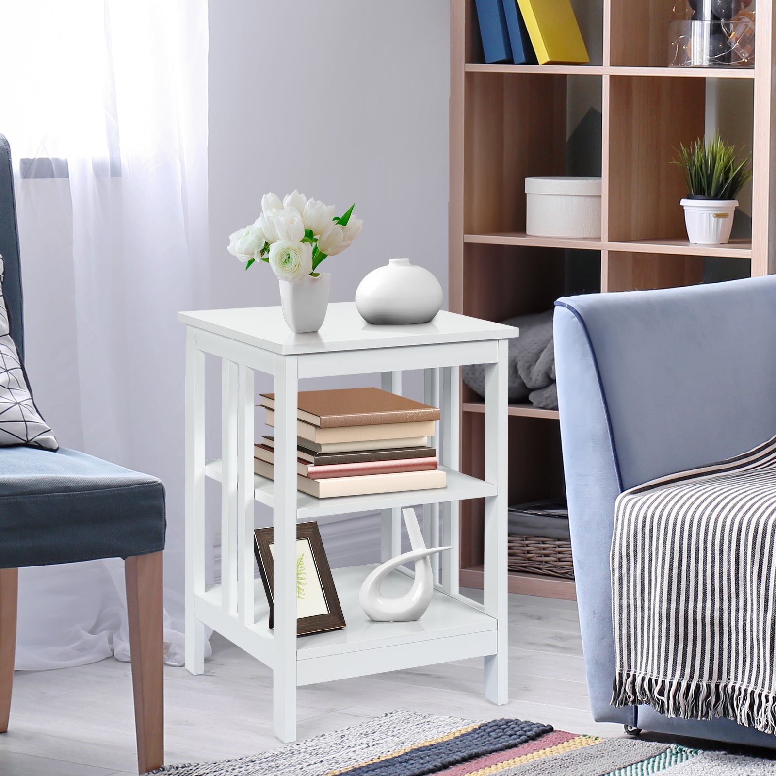 3-tier Side Table Nightstand with Stable Structure-WhiteÂ