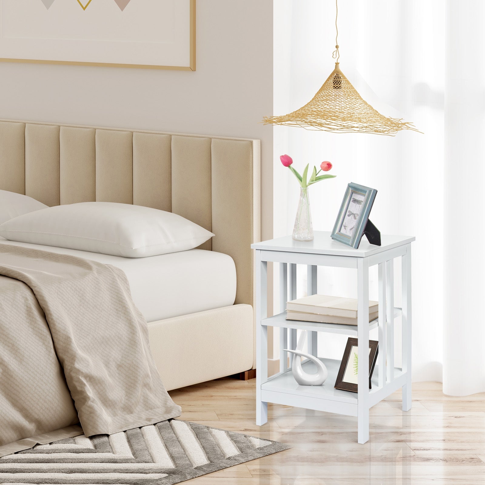 3-tier Side Table Nightstand with Stable Structure-WhiteÂ
