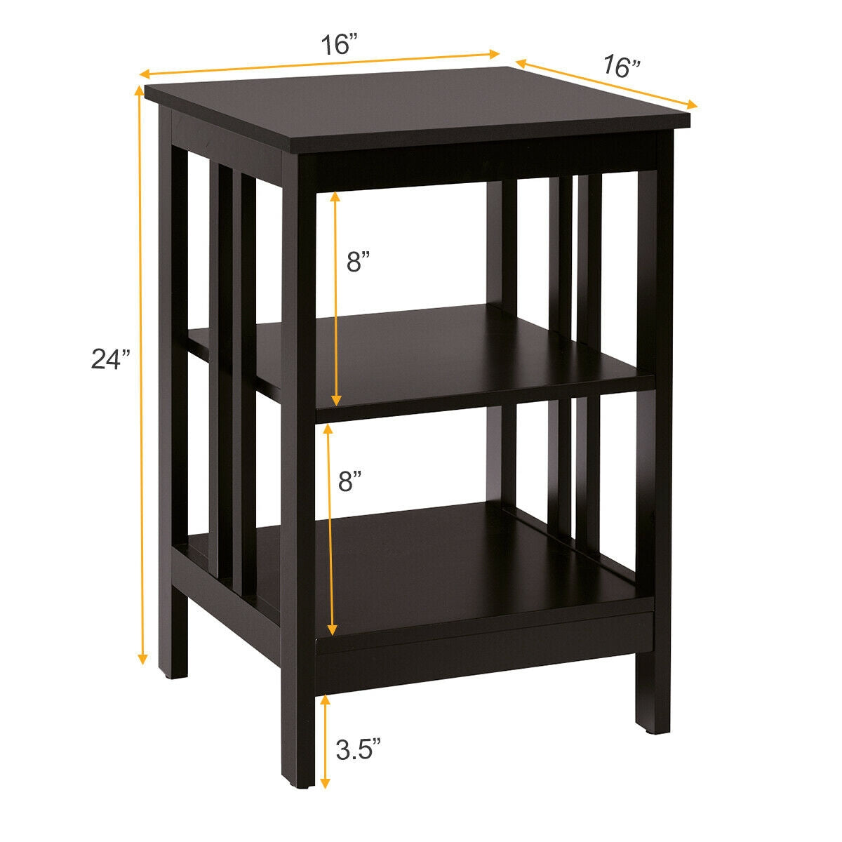 3-tier Side Table Nightstand with Stable Structure-Dark BrownÂ