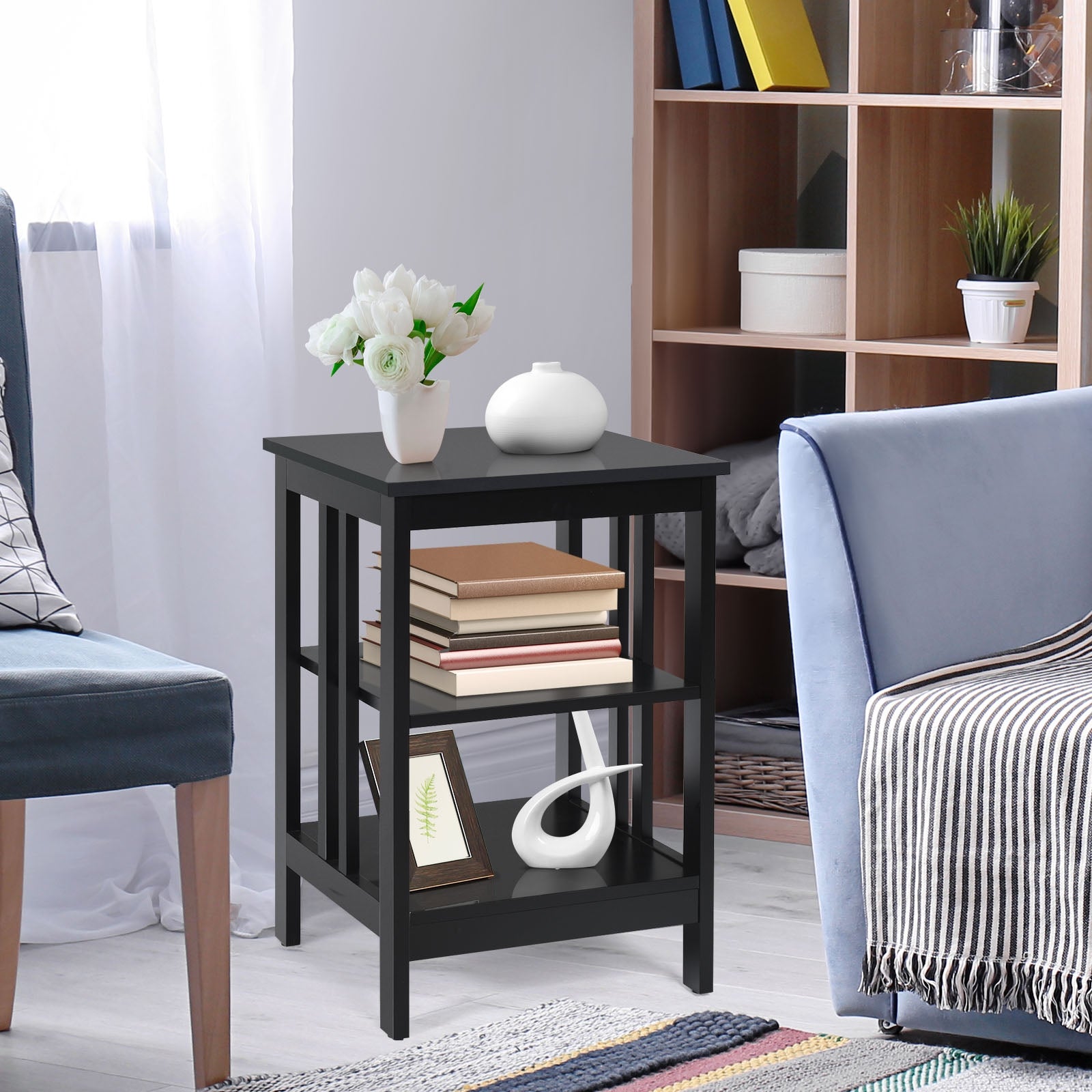 3-tier Side Table Nightstand with Stable Structure-BlackÂ