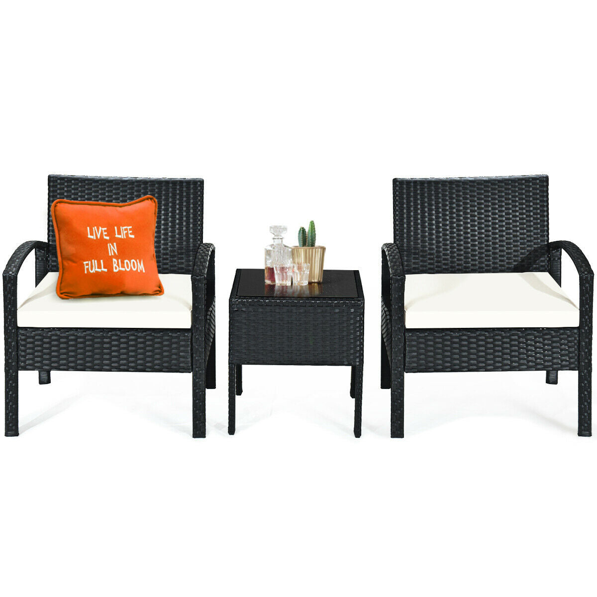 3 Piece Patio Rattan Furniture Set Sofa Cushioned Table GardenÂ