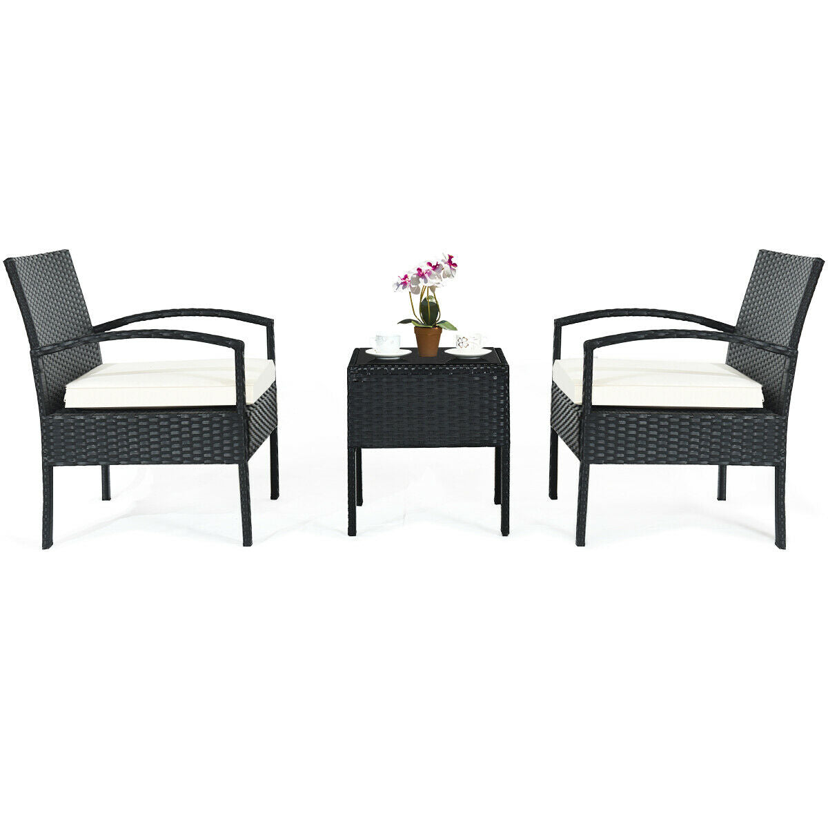 3 Piece Patio Rattan Furniture Set Sofa Cushioned Table GardenÂ