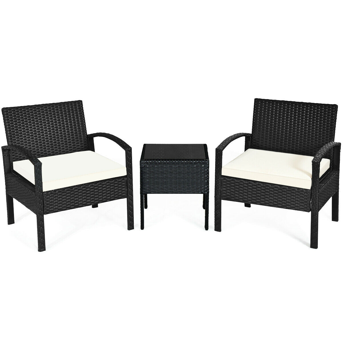 3 Piece Patio Rattan Furniture Set Sofa Cushioned Table GardenÂ