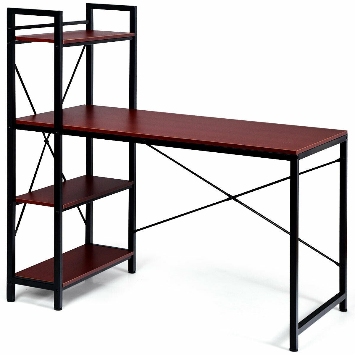 47.5 Inch Writing Study Computer Desk with 4-Tier Shelves-CoffeeÂ