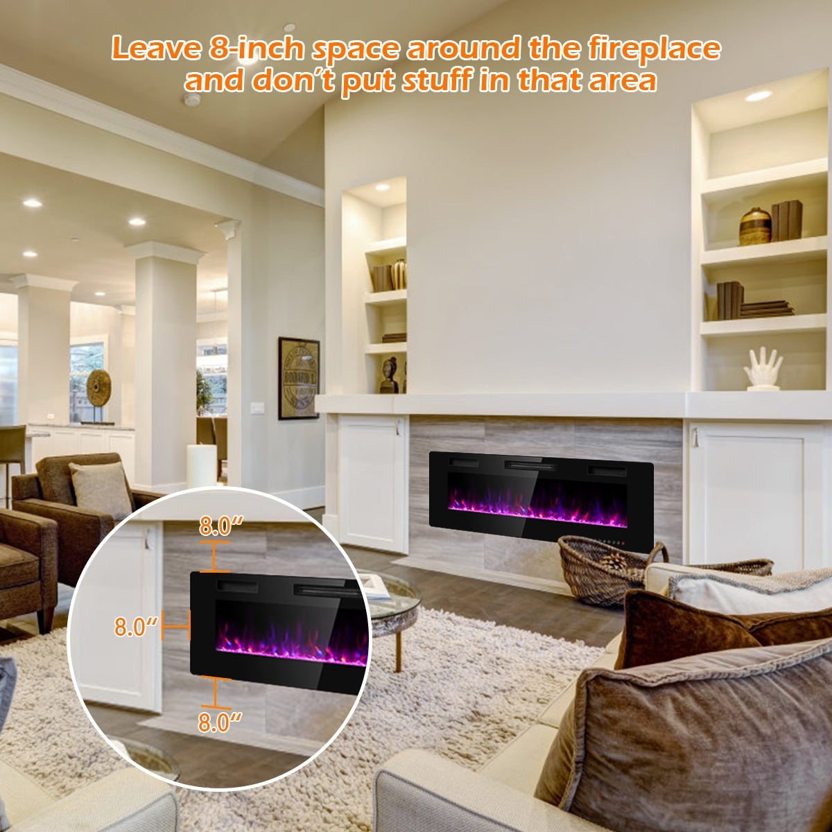 50 Inch Recessed Ultra Thin Electric Fireplace with TimerÂ