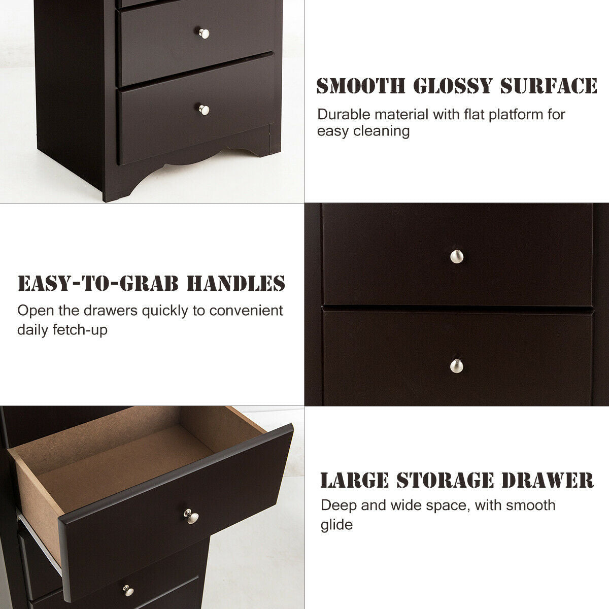 6 Drawers Chest Dresser Clothes Storage Bedroom Furniture Cabinet-BrownÂ
