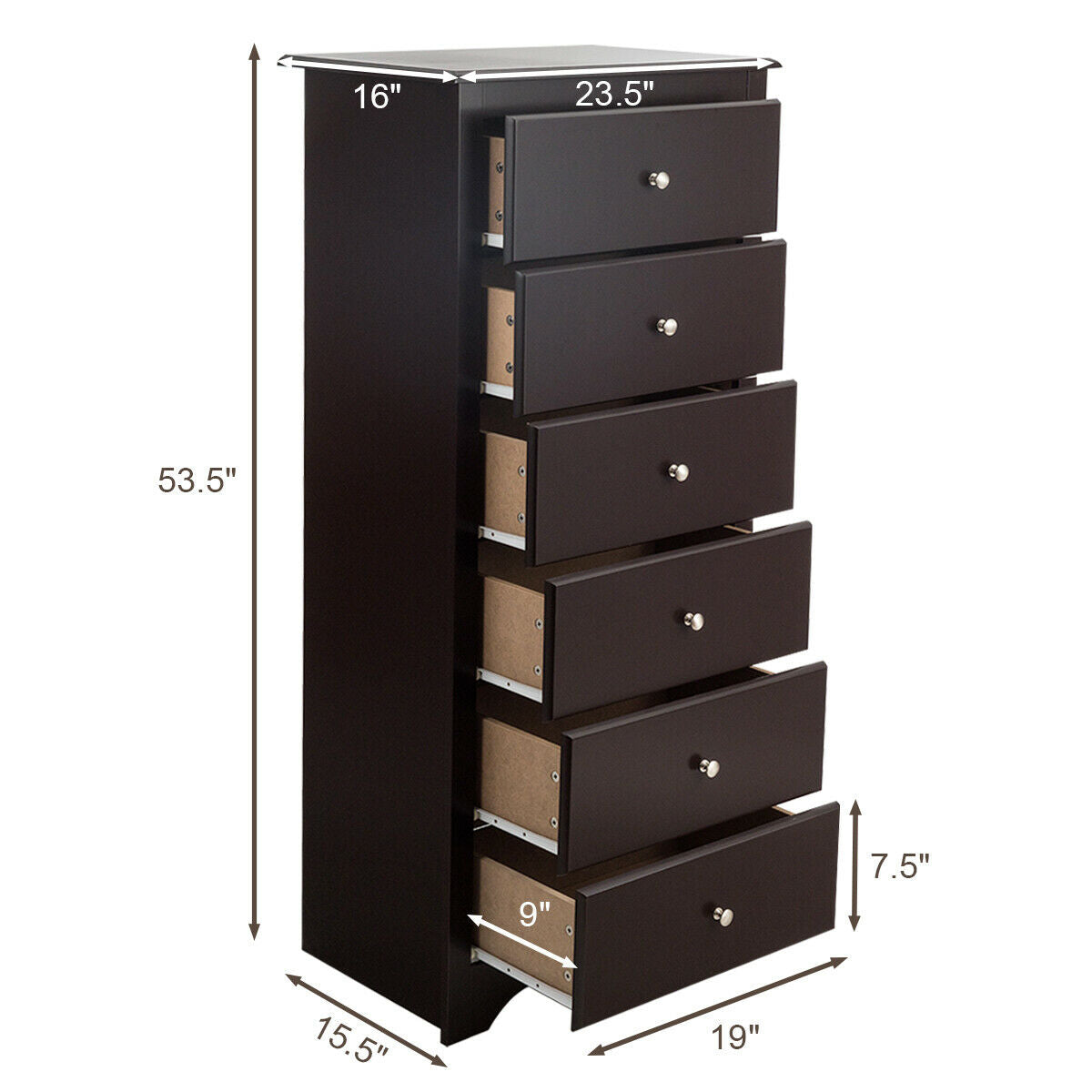 6 Drawers Chest Dresser Clothes Storage Bedroom Furniture Cabinet-BrownÂ