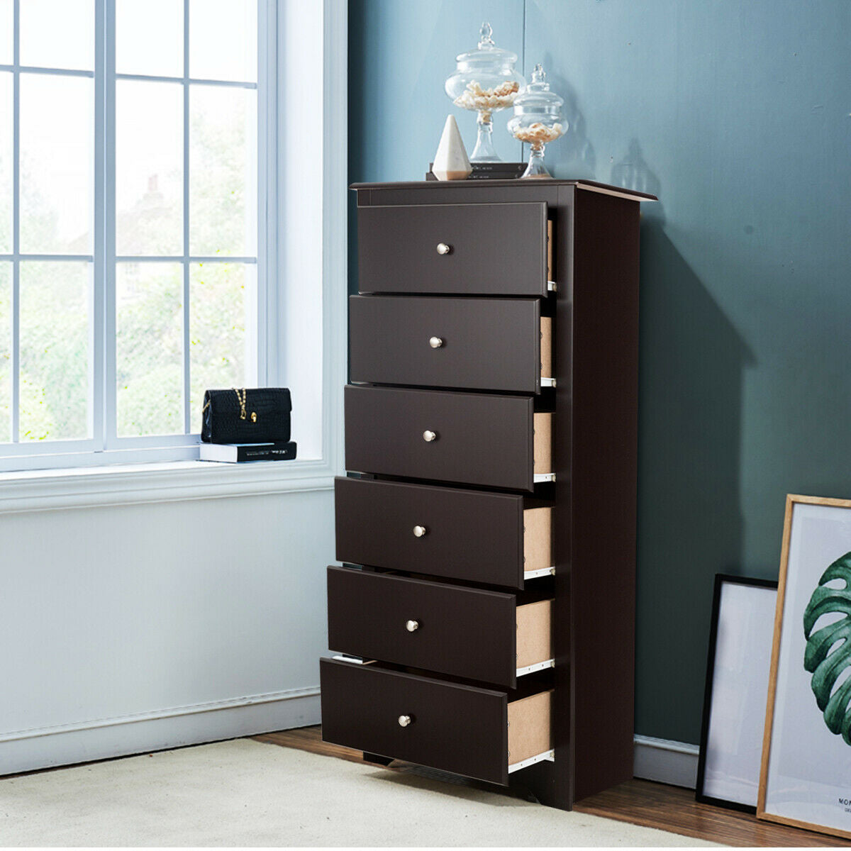 6 Drawers Chest Dresser Clothes Storage Bedroom Furniture Cabinet-BrownÂ