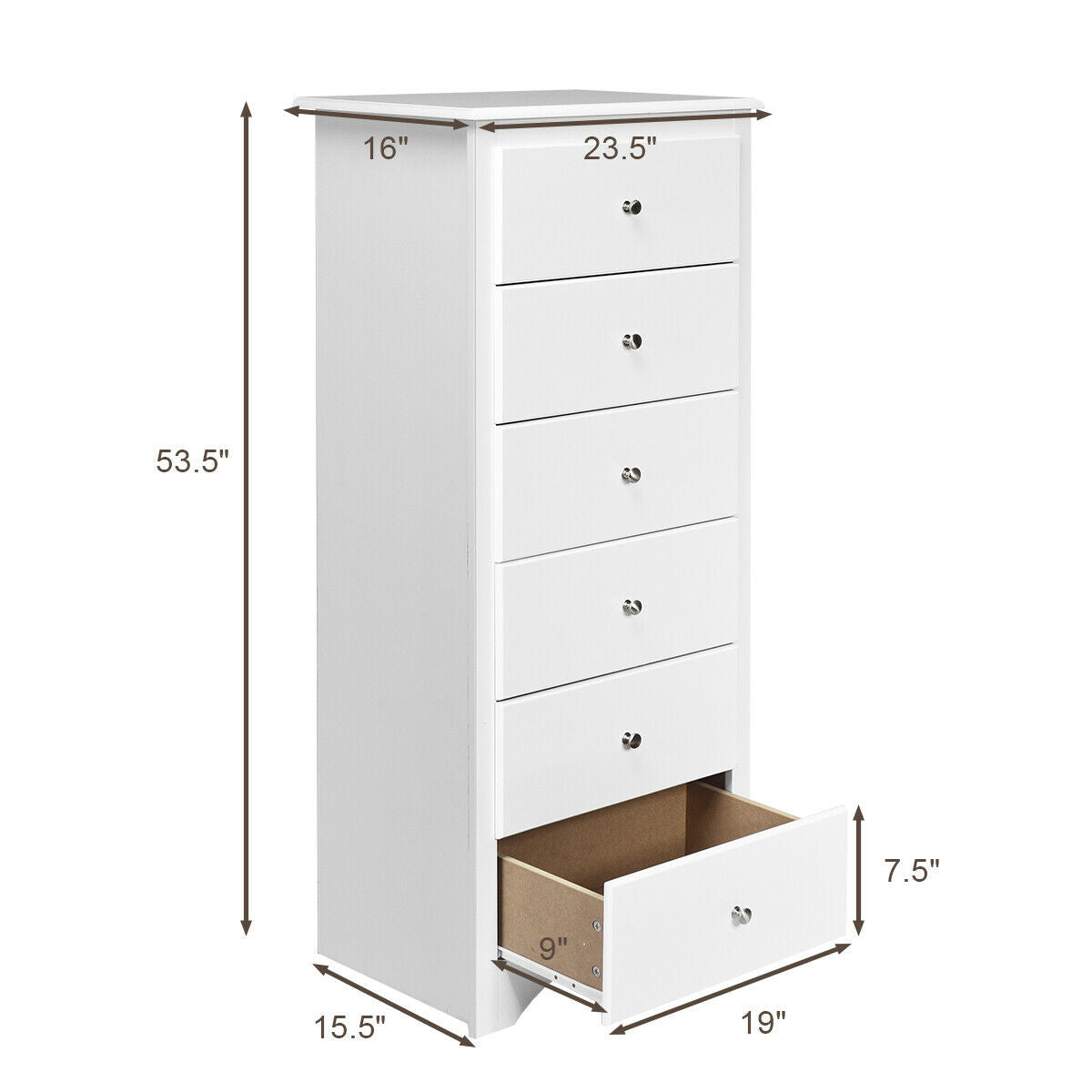 6 Drawers Chest Dresser Clothes Storage Bedroom Furniture Cabinet-WhiteÂ
