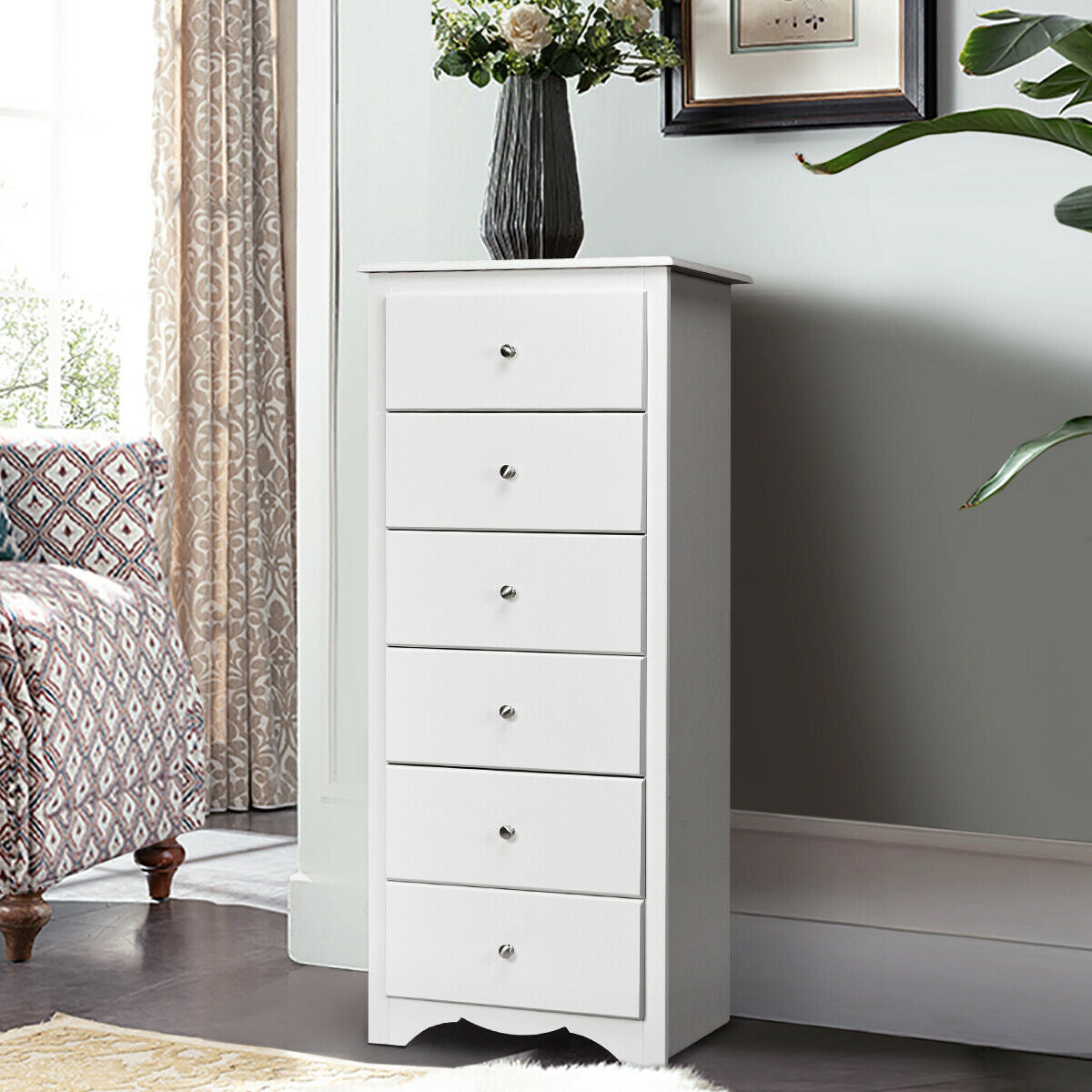 6 Drawers Chest Dresser Clothes Storage Bedroom Furniture Cabinet-WhiteÂ