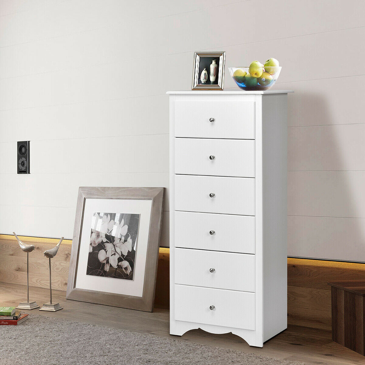 6 Drawers Chest Dresser Clothes Storage Bedroom Furniture Cabinet-WhiteÂ